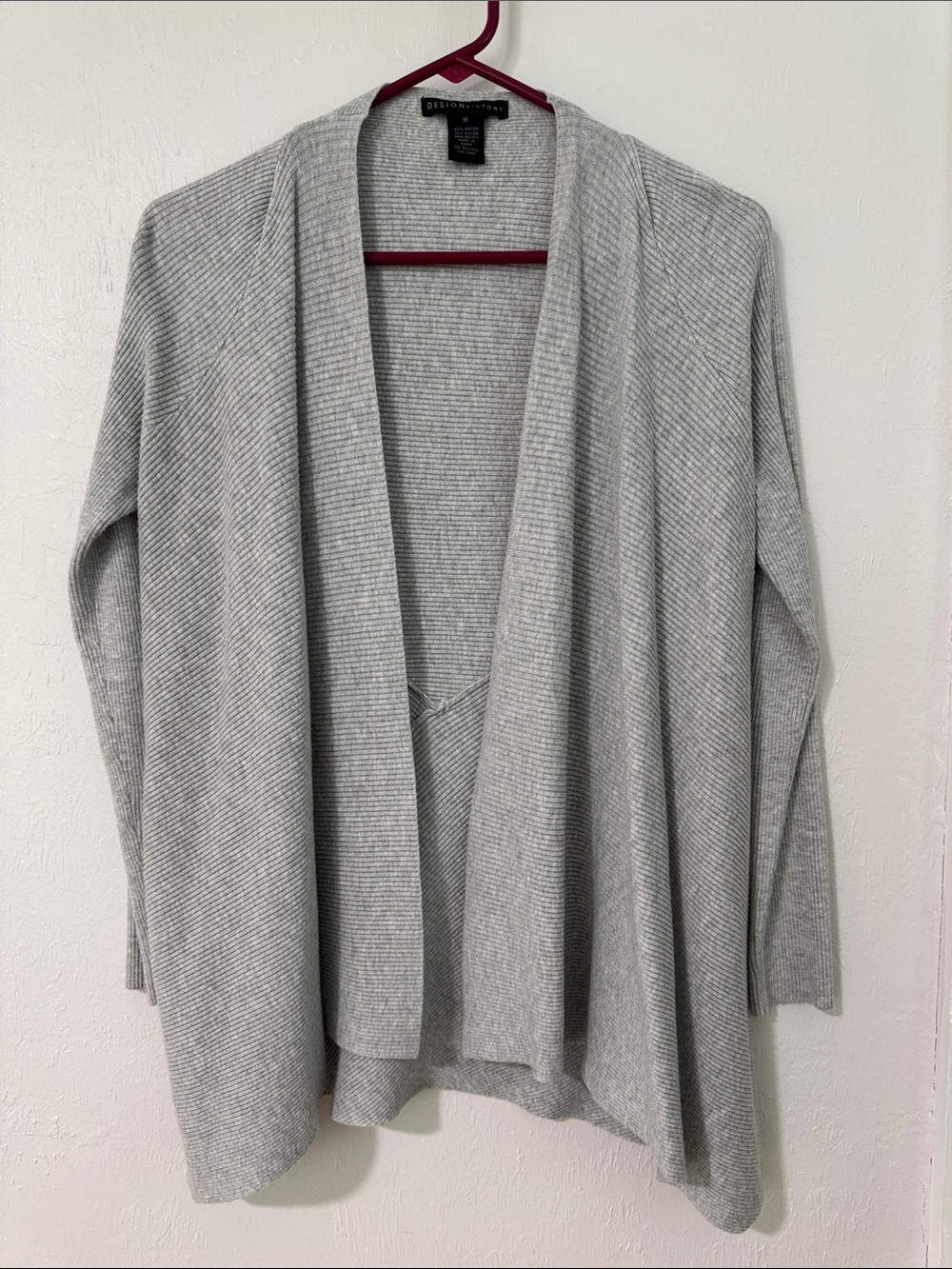 Design History Heather Gray Open-Front Ribbed Cardigan